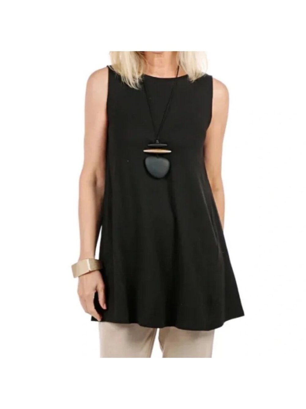NEW MarlaWynne Black Linen Blend Sleeveless Tunic Tank Top Size Small